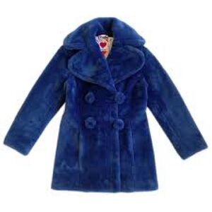 House of Fluff Faux Fur Blue coat jacket with pockets sz.M